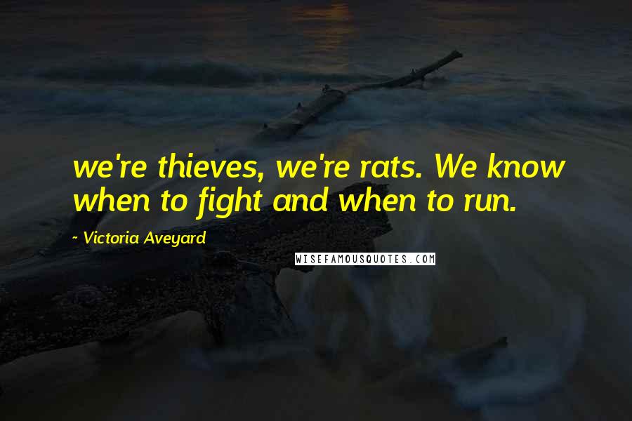 Victoria Aveyard Quotes: we're thieves, we're rats. We know when to fight and when to run.