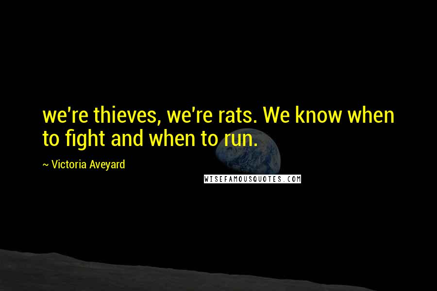 Victoria Aveyard Quotes: we're thieves, we're rats. We know when to fight and when to run.