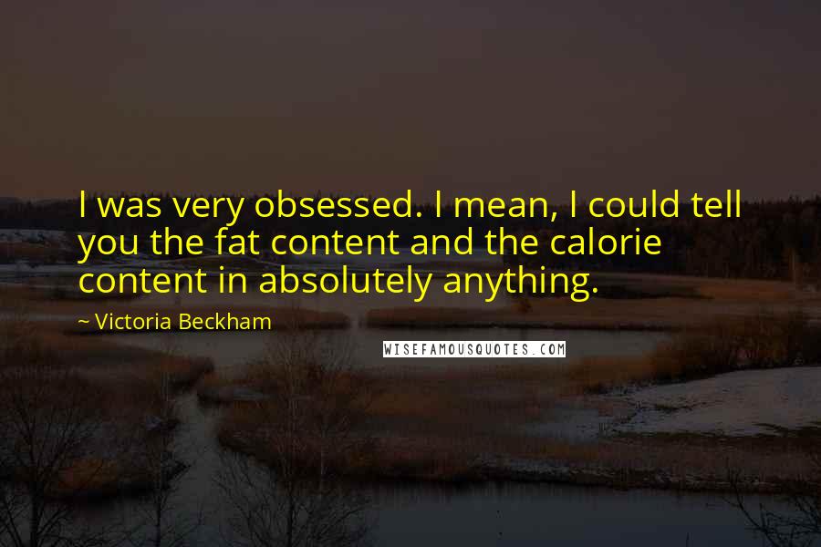 Victoria Beckham Quotes: I was very obsessed. I mean, I could tell you the fat content and the calorie content in absolutely anything.