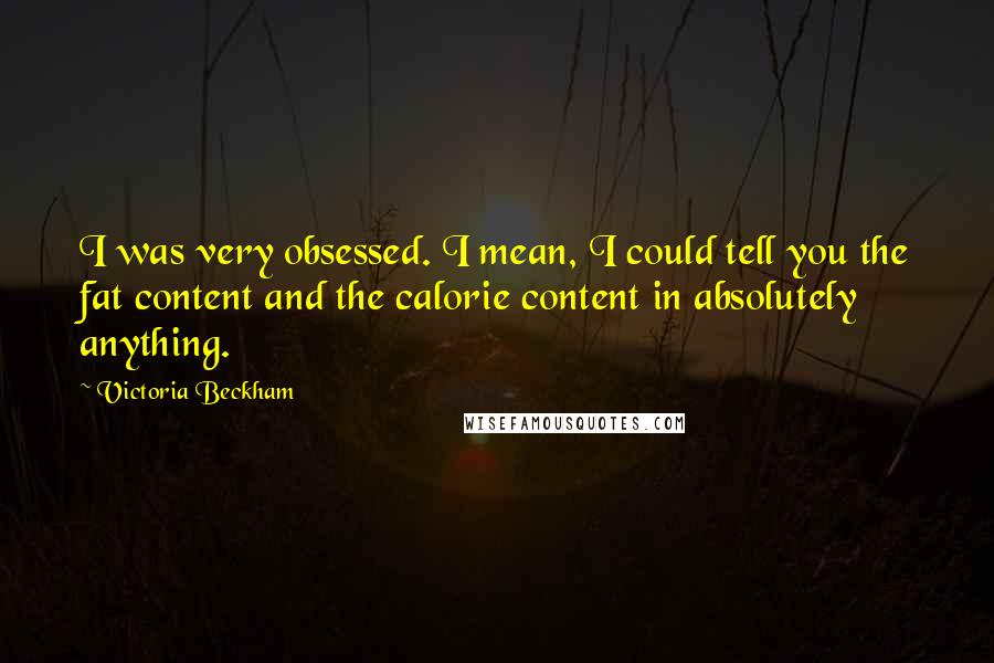 Victoria Beckham Quotes: I was very obsessed. I mean, I could tell you the fat content and the calorie content in absolutely anything.