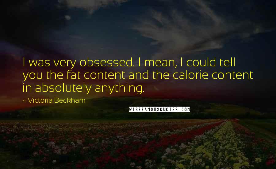 Victoria Beckham Quotes: I was very obsessed. I mean, I could tell you the fat content and the calorie content in absolutely anything.