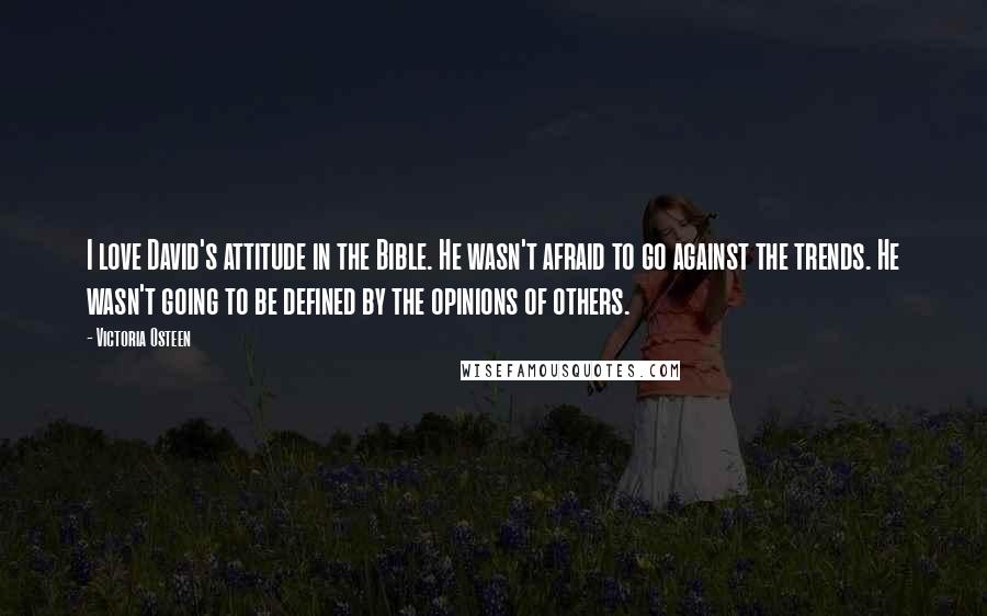 Victoria Osteen Quotes: I love David's attitude in the Bible. He wasn't afraid to go against the trends. He wasn't going to be defined by the opinions of others.