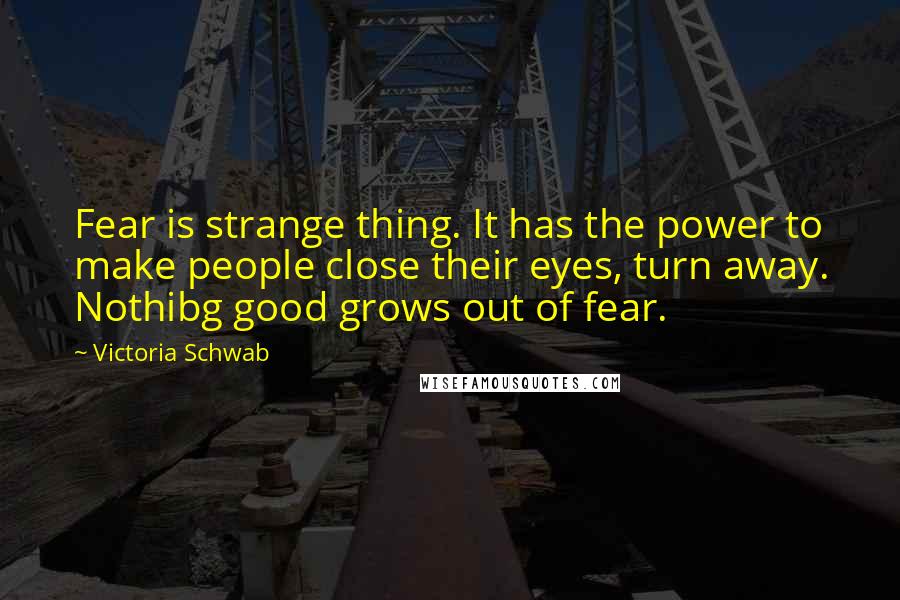 Victoria Schwab Quotes: Fear is strange thing. It has the power to make people close their eyes, turn away. Nothibg good grows out of fear.