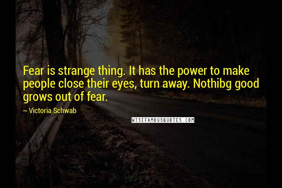 Victoria Schwab Quotes: Fear is strange thing. It has the power to make people close their eyes, turn away. Nothibg good grows out of fear.