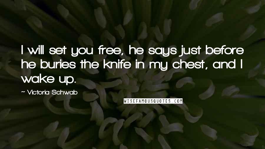 Victoria Schwab Quotes: I will set you free, he says just before he buries the knife in my chest, and I wake up.