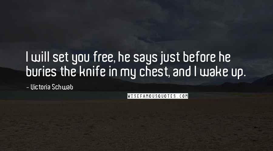 Victoria Schwab Quotes: I will set you free, he says just before he buries the knife in my chest, and I wake up.