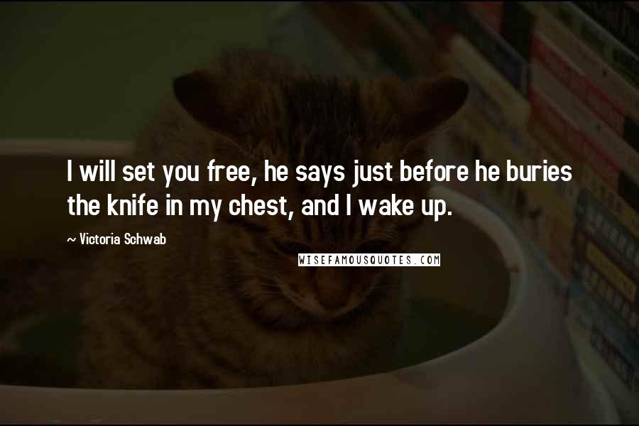 Victoria Schwab Quotes: I will set you free, he says just before he buries the knife in my chest, and I wake up.
