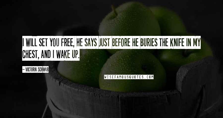 Victoria Schwab Quotes: I will set you free, he says just before he buries the knife in my chest, and I wake up.