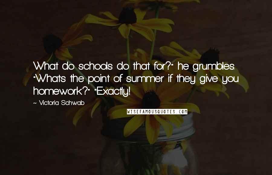 Victoria Schwab Quotes: What do schools do that for?" he grumbles. "What's the point of summer if they give you homework?" "Exactly!