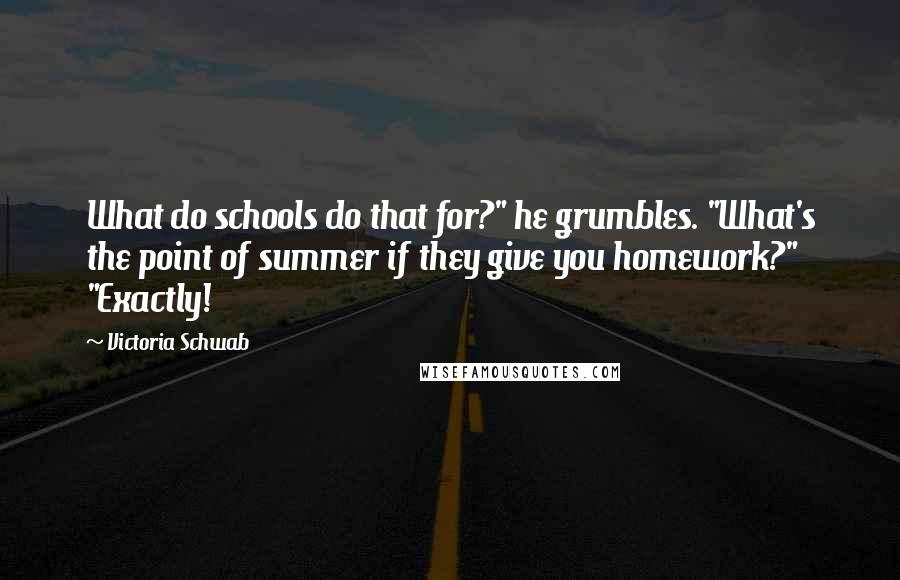 Victoria Schwab Quotes: What do schools do that for?" he grumbles. "What's the point of summer if they give you homework?" "Exactly!