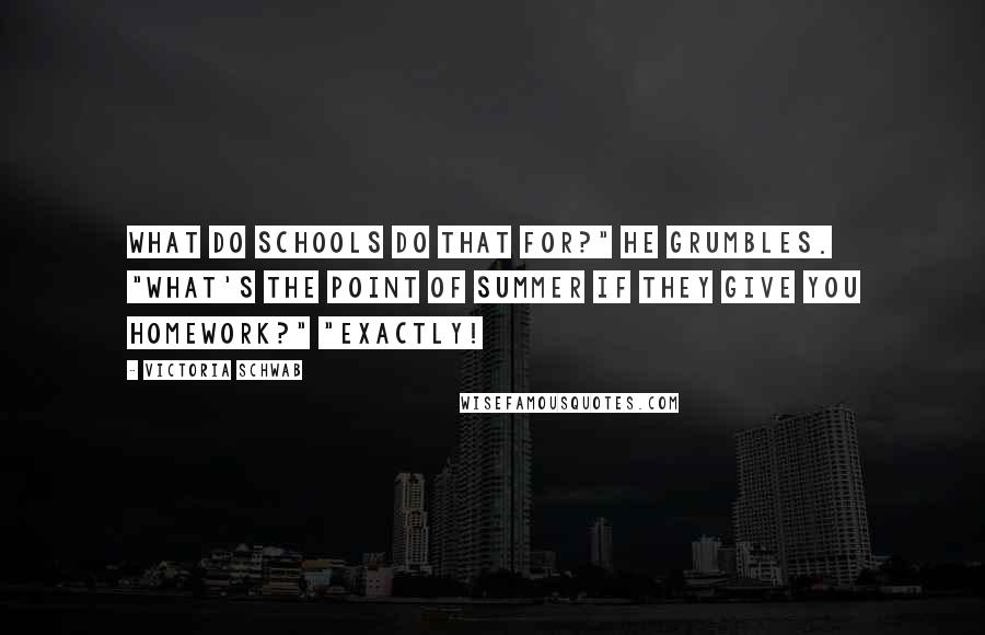 Victoria Schwab Quotes: What do schools do that for?" he grumbles. "What's the point of summer if they give you homework?" "Exactly!