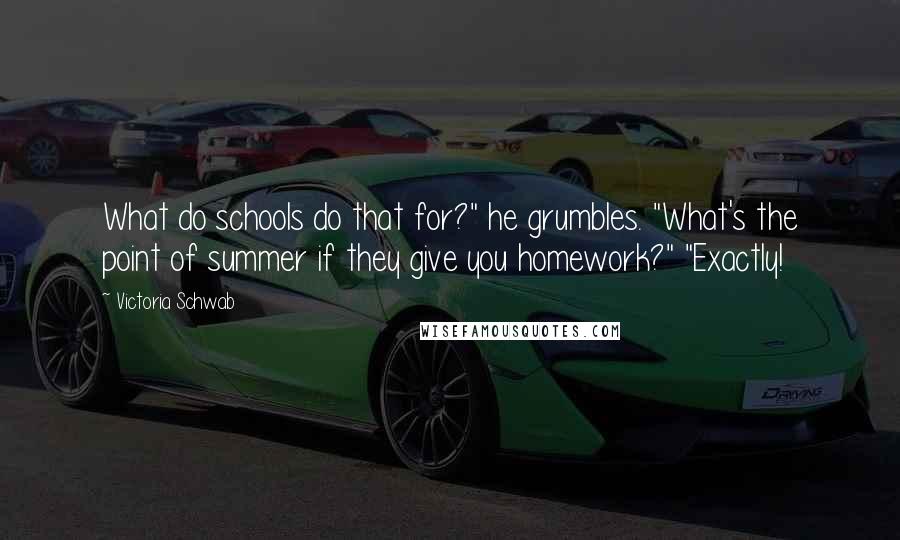 Victoria Schwab Quotes: What do schools do that for?" he grumbles. "What's the point of summer if they give you homework?" "Exactly!