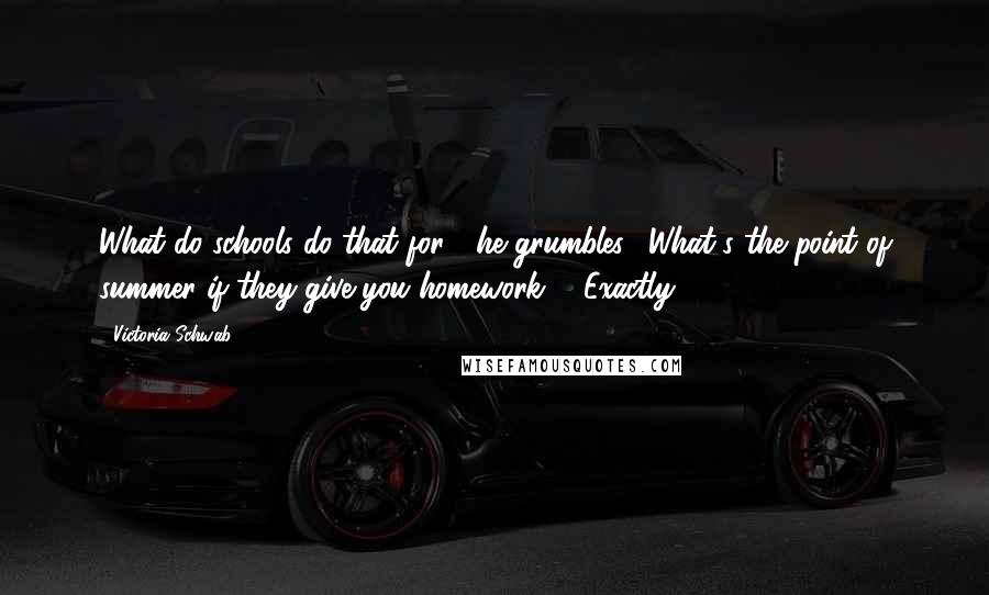 Victoria Schwab Quotes: What do schools do that for?" he grumbles. "What's the point of summer if they give you homework?" "Exactly!