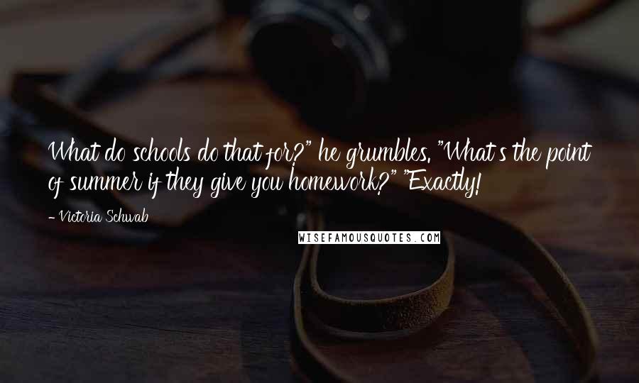 Victoria Schwab Quotes: What do schools do that for?" he grumbles. "What's the point of summer if they give you homework?" "Exactly!