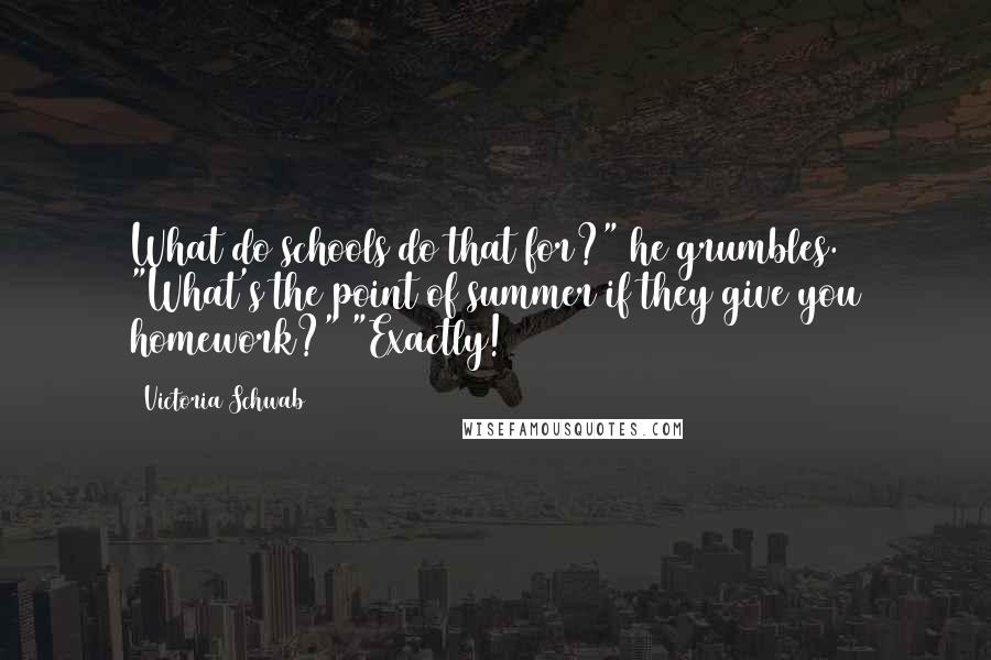 Victoria Schwab Quotes: What do schools do that for?" he grumbles. "What's the point of summer if they give you homework?" "Exactly!