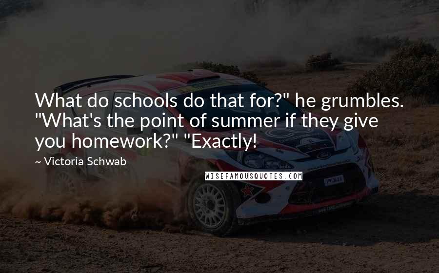 Victoria Schwab Quotes: What do schools do that for?" he grumbles. "What's the point of summer if they give you homework?" "Exactly!