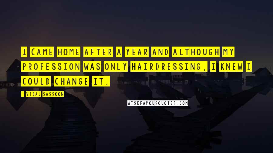 Vidal Sassoon Quotes: I came home after a year and although my profession was only hairdressing, I knew I could change it.