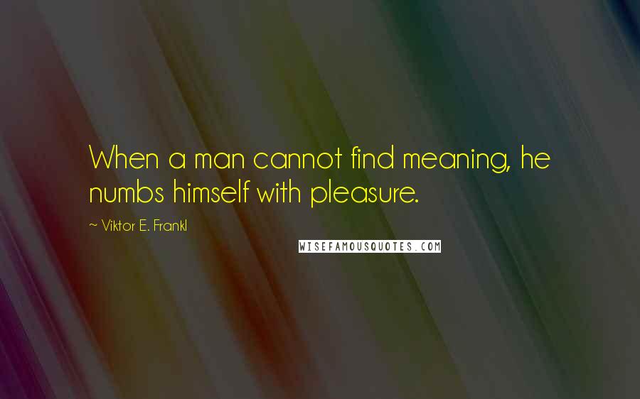 Viktor E. Frankl Quotes: When a man cannot find meaning, he numbs himself with pleasure.