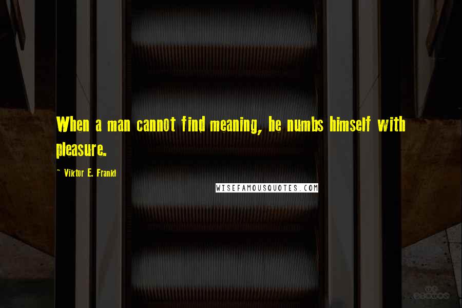 Viktor E. Frankl Quotes: When a man cannot find meaning, he numbs himself with pleasure.