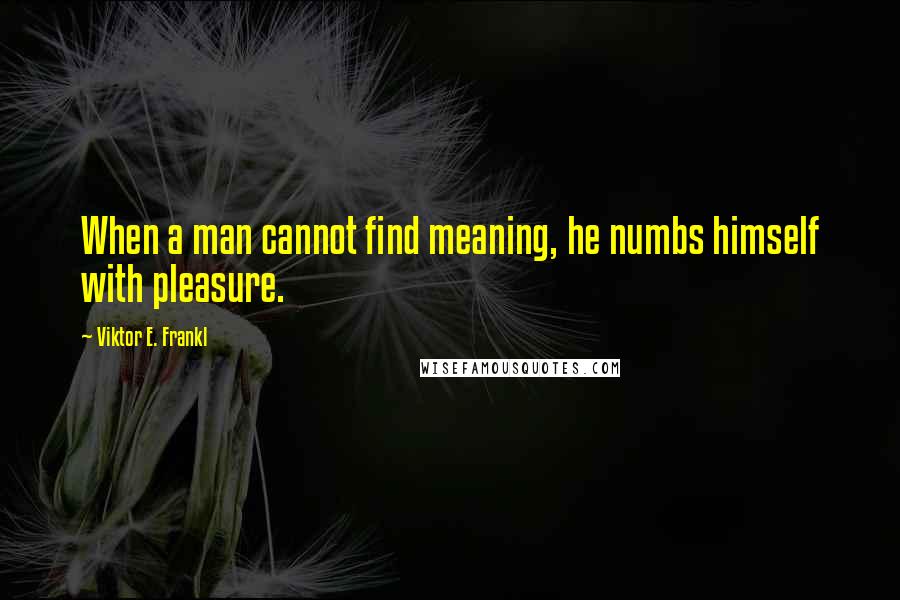 Viktor E. Frankl Quotes: When a man cannot find meaning, he numbs himself with pleasure.