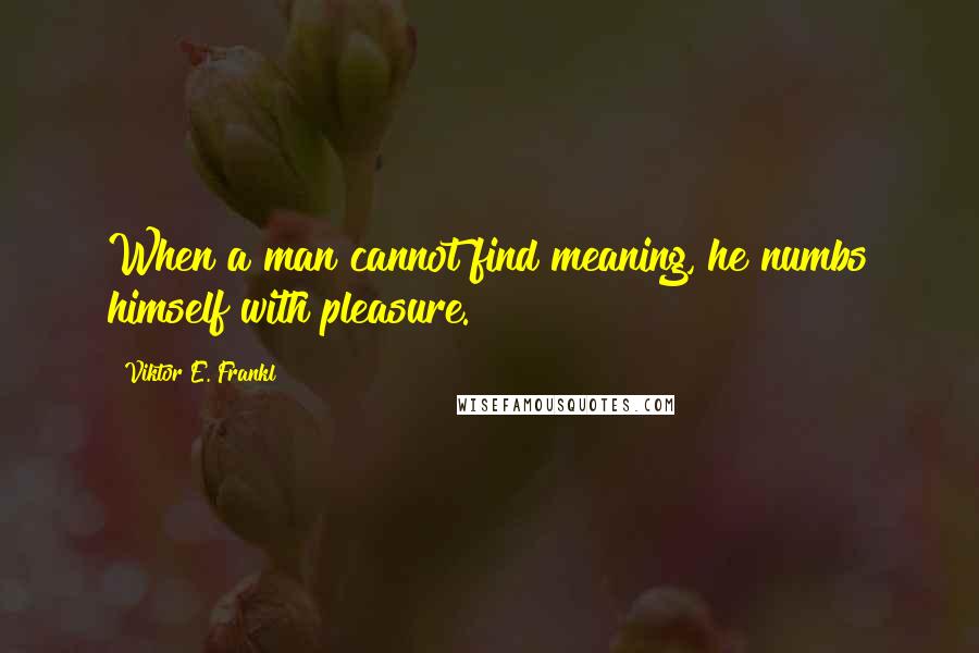Viktor E. Frankl Quotes: When a man cannot find meaning, he numbs himself with pleasure.