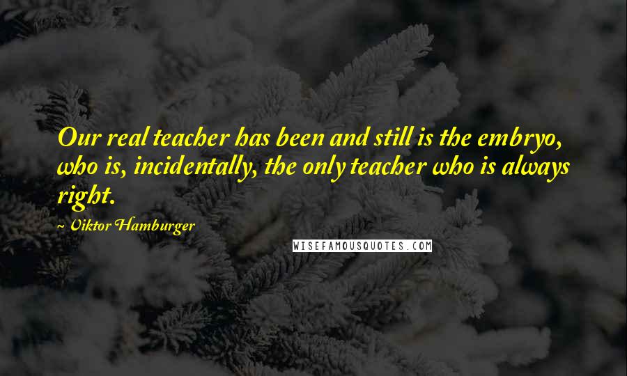 Viktor Hamburger Quotes: Our real teacher has been and still is the embryo, who is, incidentally, the only teacher who is always right.