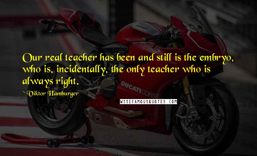 Viktor Hamburger Quotes: Our real teacher has been and still is the embryo, who is, incidentally, the only teacher who is always right.