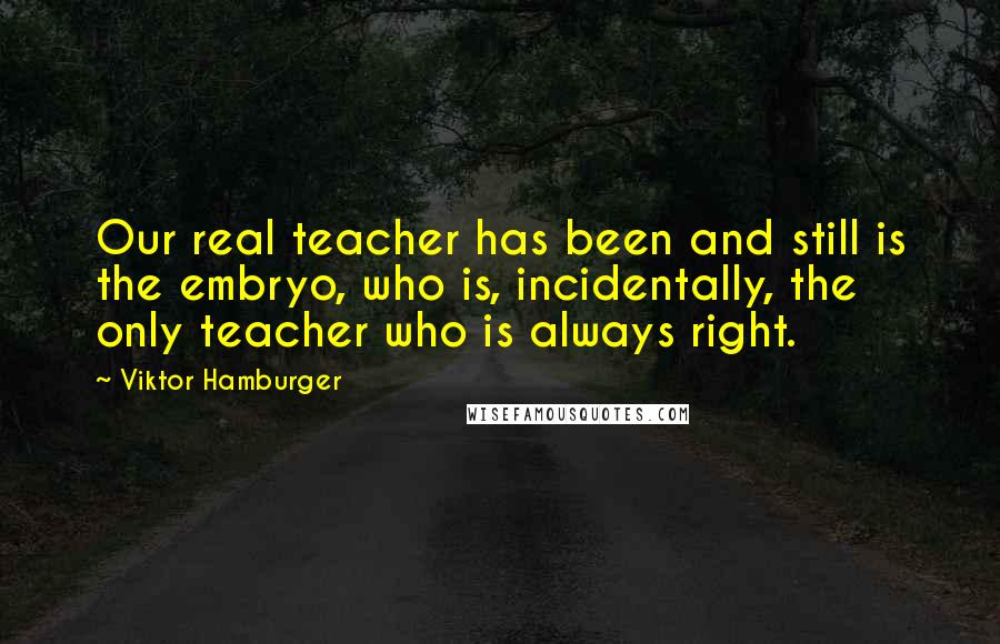 Viktor Hamburger Quotes: Our real teacher has been and still is the embryo, who is, incidentally, the only teacher who is always right.