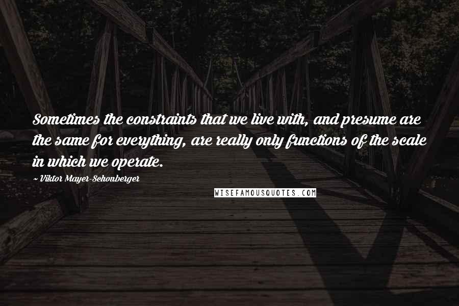 Viktor Mayer-Schonberger Quotes: Sometimes the constraints that we live with, and presume are the same for everything, are really only functions of the scale in which we operate.