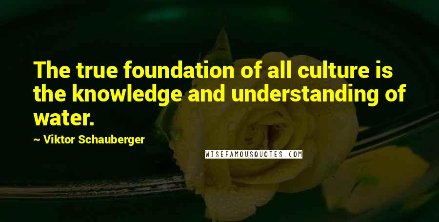 Viktor Schauberger Quotes: The true foundation of all culture is the knowledge and understanding of water.