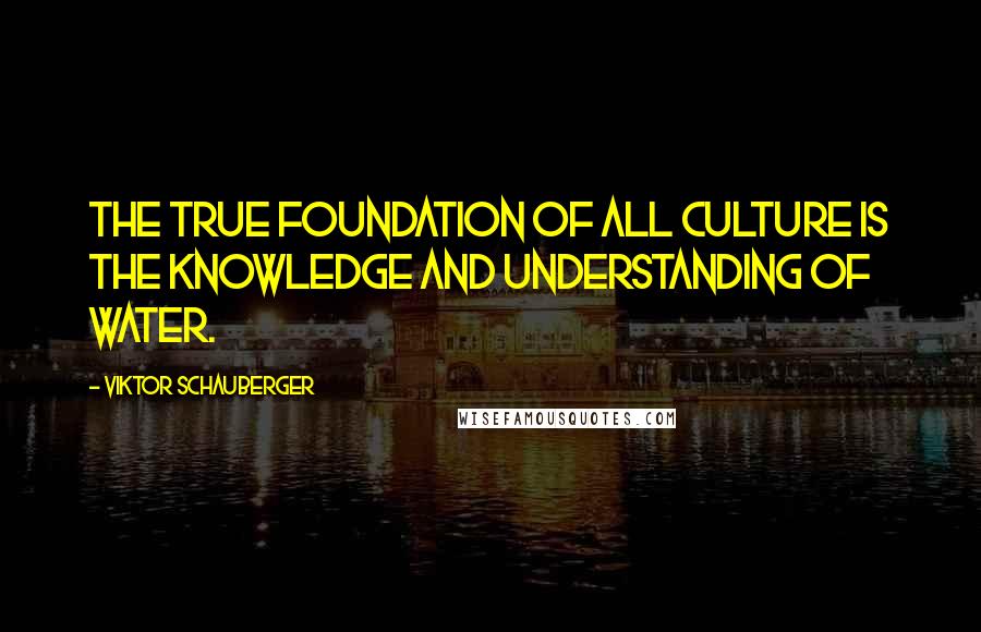 Viktor Schauberger Quotes: The true foundation of all culture is the knowledge and understanding of water.