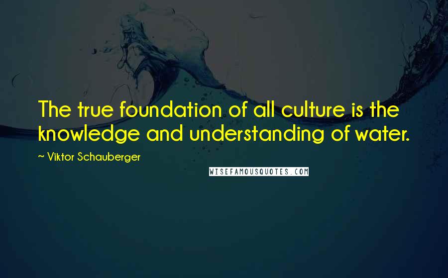 Viktor Schauberger Quotes: The true foundation of all culture is the knowledge and understanding of water.