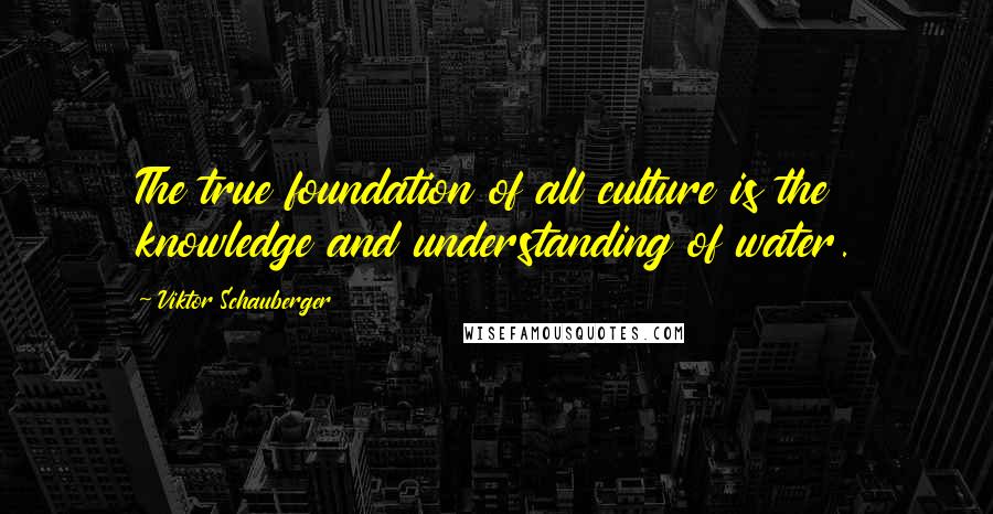 Viktor Schauberger Quotes: The true foundation of all culture is the knowledge and understanding of water.