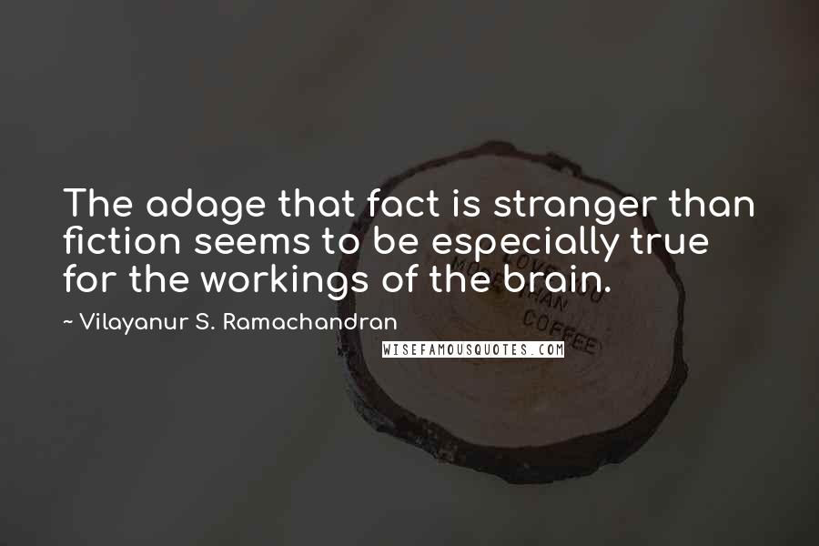 Vilayanur S. Ramachandran Quotes: The adage that fact is stranger than fiction seems to be especially true for the workings of the brain.
