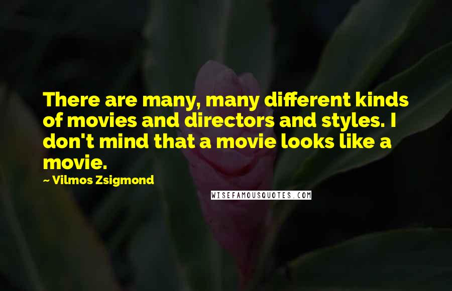 Vilmos Zsigmond Quotes: There are many, many different kinds of movies and directors and styles. I don't mind that a movie looks like a movie.