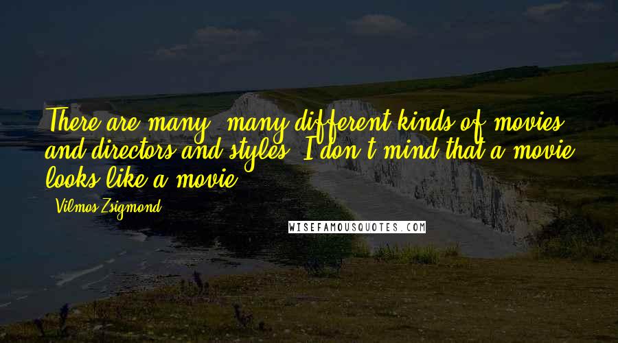 Vilmos Zsigmond Quotes: There are many, many different kinds of movies and directors and styles. I don't mind that a movie looks like a movie.