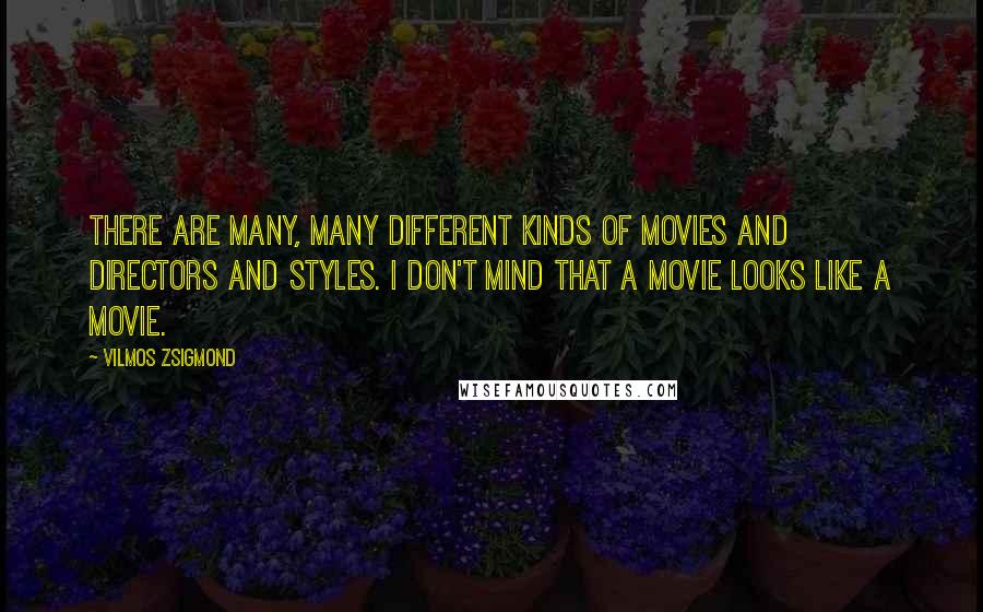 Vilmos Zsigmond Quotes: There are many, many different kinds of movies and directors and styles. I don't mind that a movie looks like a movie.