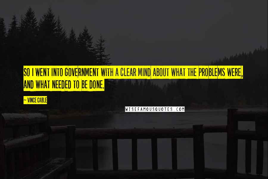 Vince Cable Quotes: So I went into government with a clear mind about what the problems were, and what needed to be done.