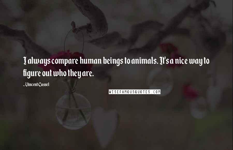 Vincent Cassel Quotes: I always compare human beings to animals. It's a nice way to figure out who they are.