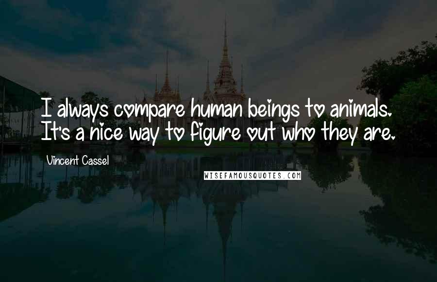 Vincent Cassel Quotes: I always compare human beings to animals. It's a nice way to figure out who they are.