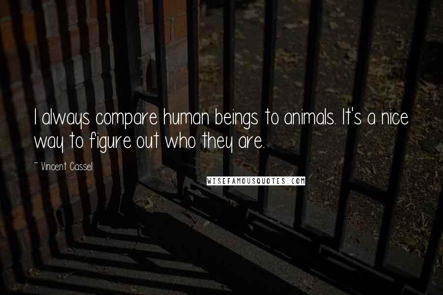 Vincent Cassel Quotes: I always compare human beings to animals. It's a nice way to figure out who they are.