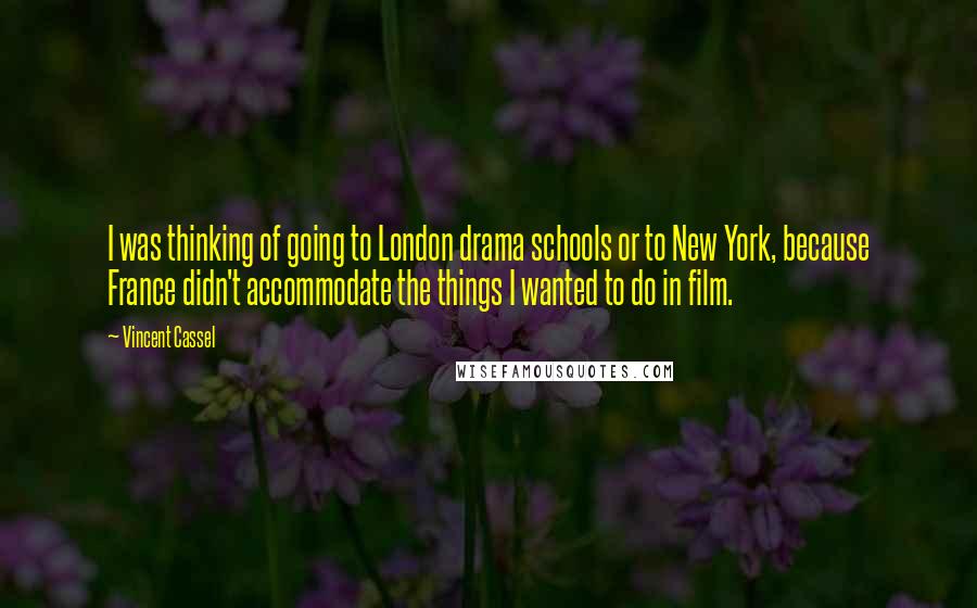 Vincent Cassel Quotes: I was thinking of going to London drama schools or to New York, because France didn't accommodate the things I wanted to do in film.