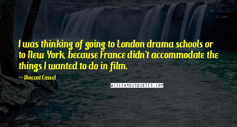 Vincent Cassel Quotes: I was thinking of going to London drama schools or to New York, because France didn't accommodate the things I wanted to do in film.