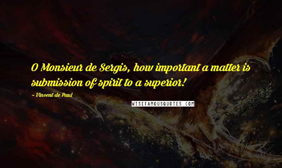 Vincent De Paul Quotes: O Monsieur de Sergis, how important a matter is submission of spirit to a superior!