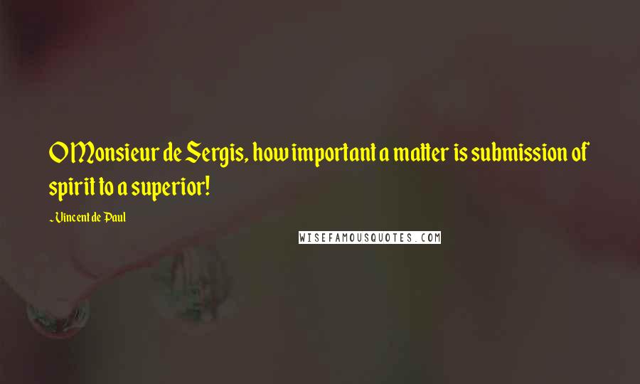 Vincent De Paul Quotes: O Monsieur de Sergis, how important a matter is submission of spirit to a superior!
