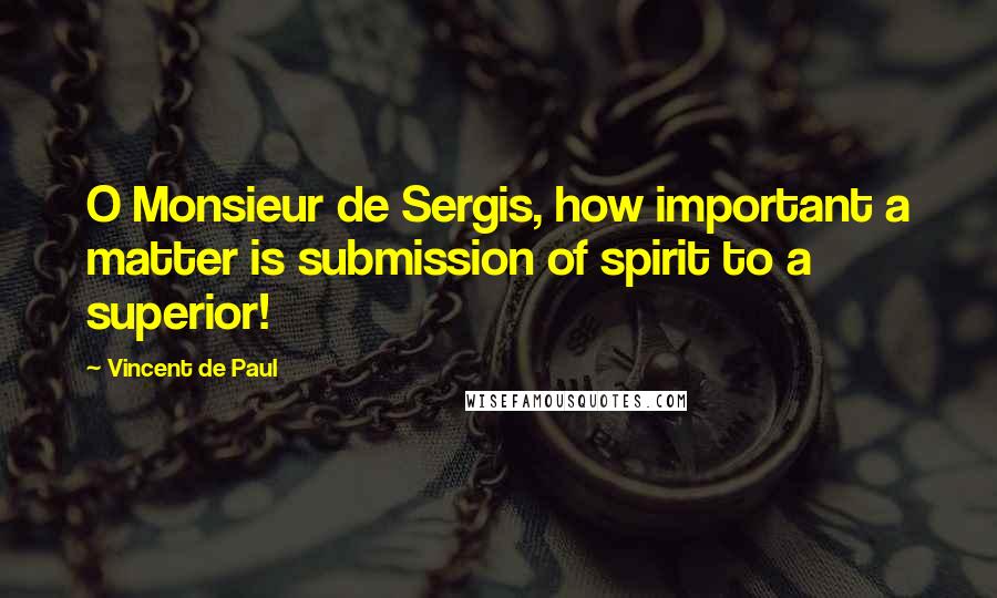 Vincent De Paul Quotes: O Monsieur de Sergis, how important a matter is submission of spirit to a superior!