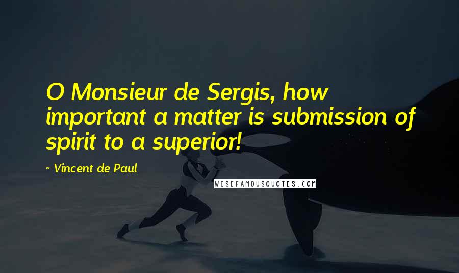 Vincent De Paul Quotes: O Monsieur de Sergis, how important a matter is submission of spirit to a superior!