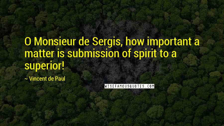 Vincent De Paul Quotes: O Monsieur de Sergis, how important a matter is submission of spirit to a superior!