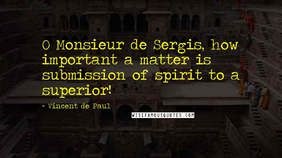 Vincent De Paul Quotes: O Monsieur de Sergis, how important a matter is submission of spirit to a superior!