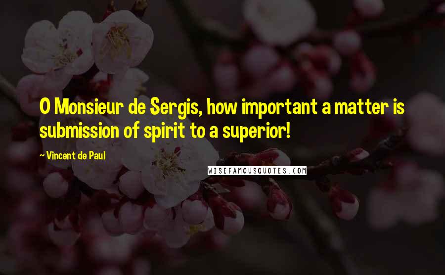Vincent De Paul Quotes: O Monsieur de Sergis, how important a matter is submission of spirit to a superior!